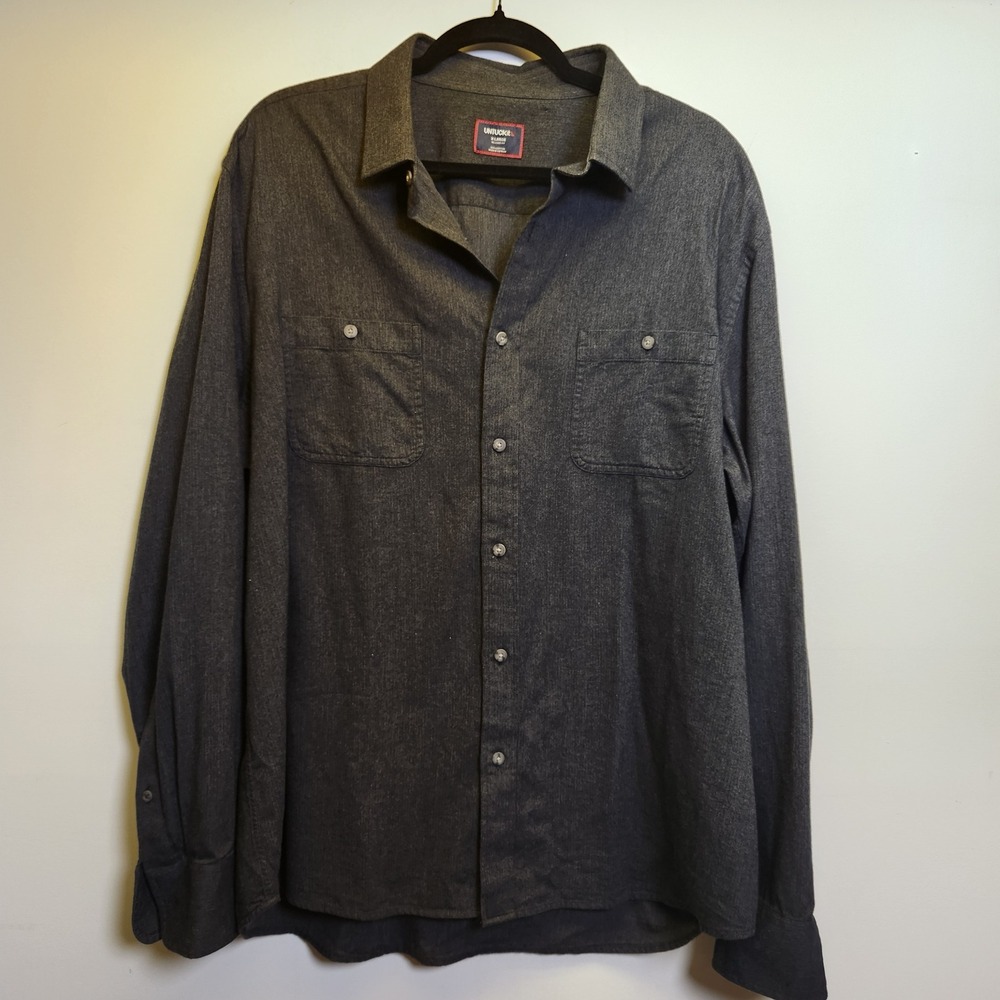 UNTUCKit Men's Hemsworth Flannel Charcoal Gray Button Down XL Relaxed Fit #41234